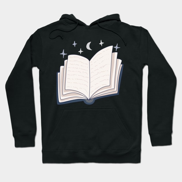 Blue magic book with stars and the moon (for readers) Hoodie by loulou-artifex